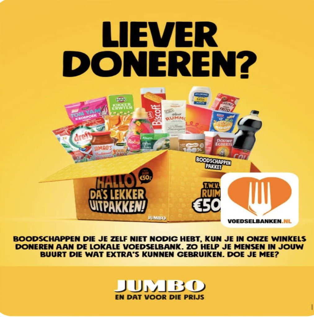 Tijdens de landelijke JUMBO-actie wordt er voedsel ingezameld voor de Voedselbank